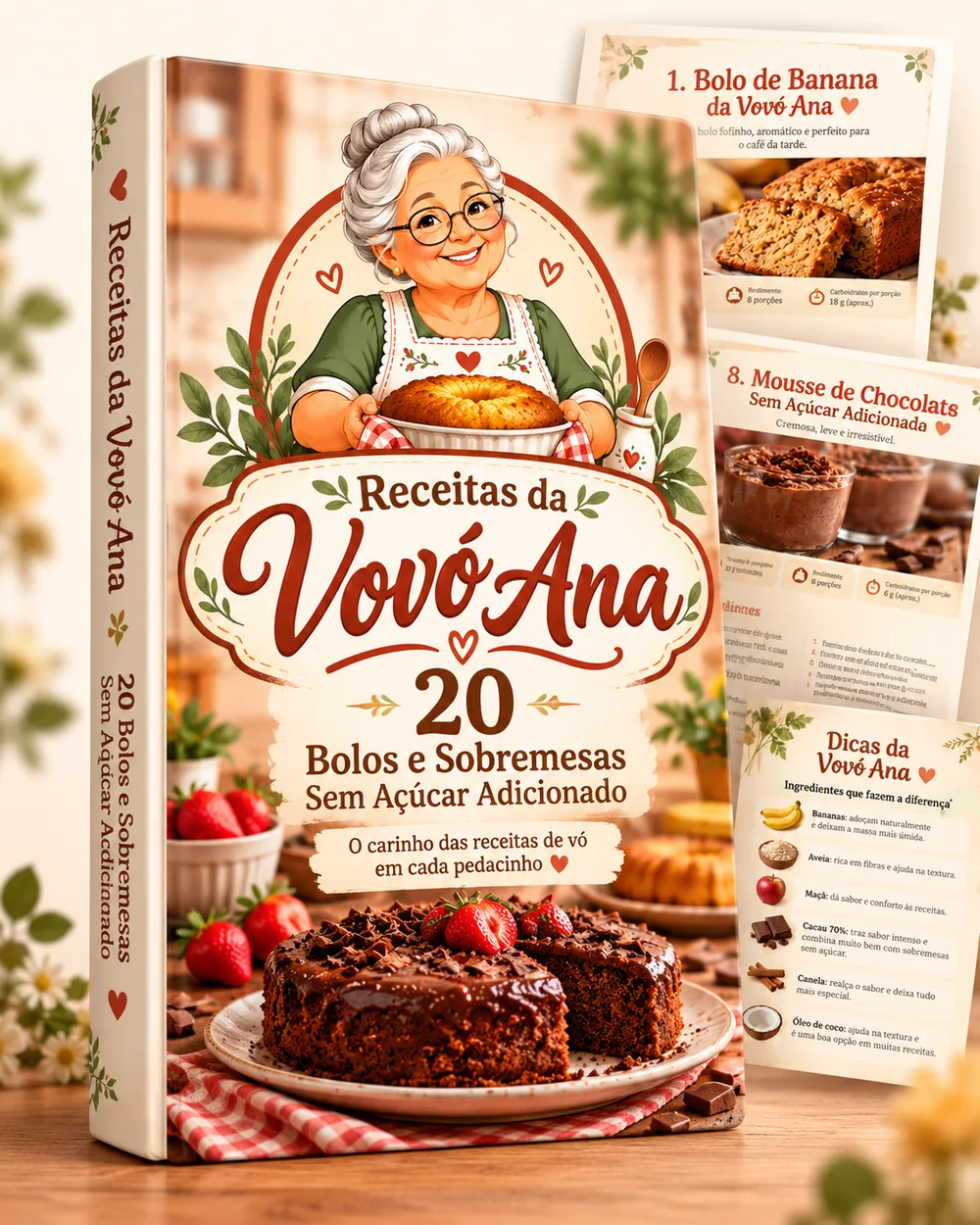 E-book digital Receitas da Vovó Ana com 20 bolos e sobremesas sem açúcar adicionado